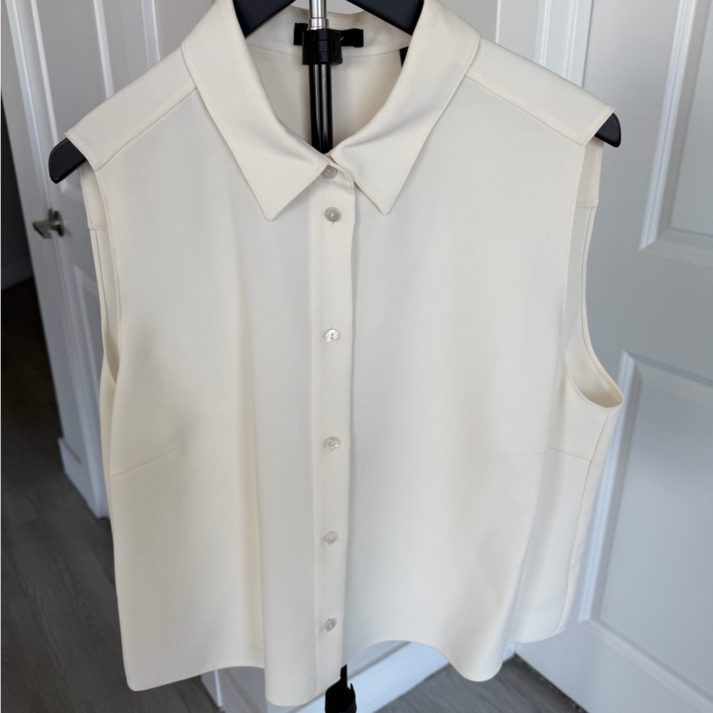 Theory sleeveless button-front blouse in ivory
